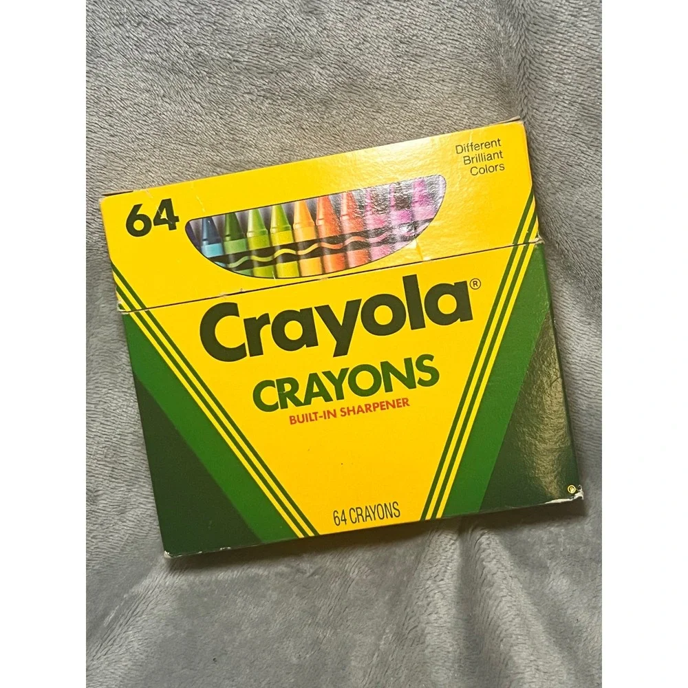 Vintage 1990 Crayola 64 USA Crayons‎ w Sharpener Open Box Thistle Mulberry